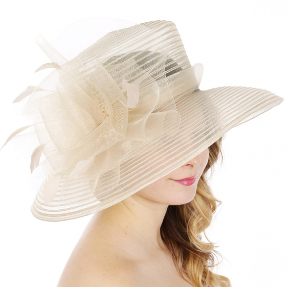 beige New Formal Flower Dressy Church Hat main image 2